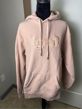 LGND Supply Co. Womens Light Pink Heavyweight Hoodie Embroidered Logo Sweatshirt